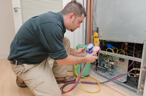 Refrigerator repair technician checking a leaking refrigerator in Philadelphia PA