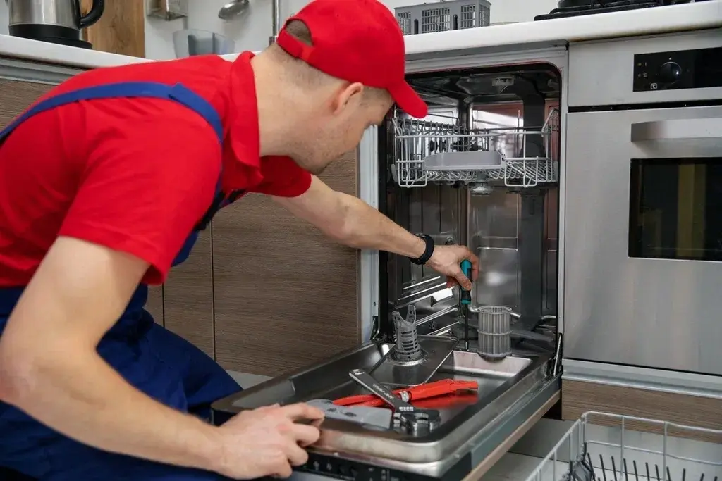 Dishwasher repair technician fixing a dishwasher in Philadelphia PA