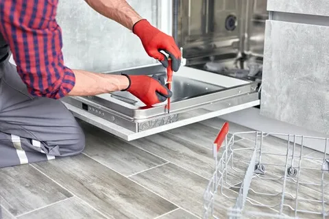 Dishwasher repair technician fixing a dishwasher in Philadelphia PA