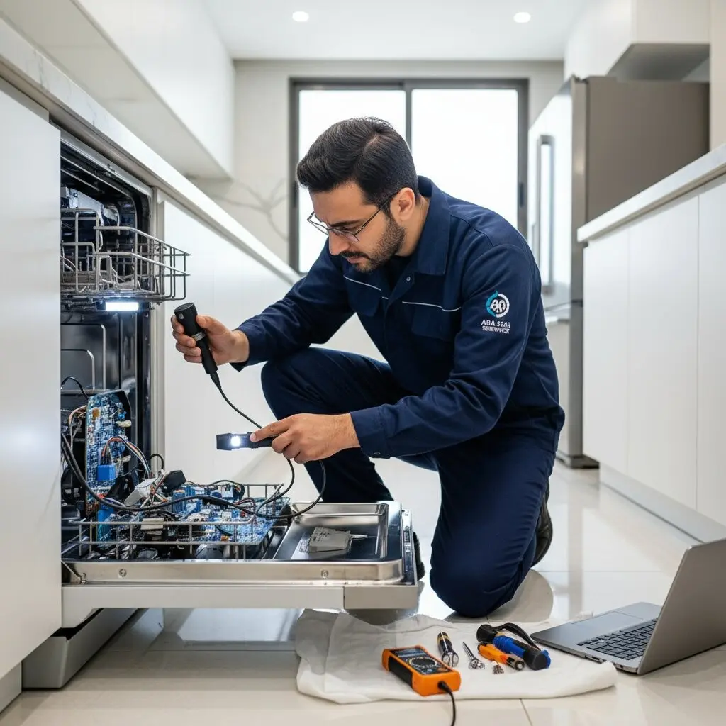 Appliance repair technician fixing an appliance in a Philadelphia city home
