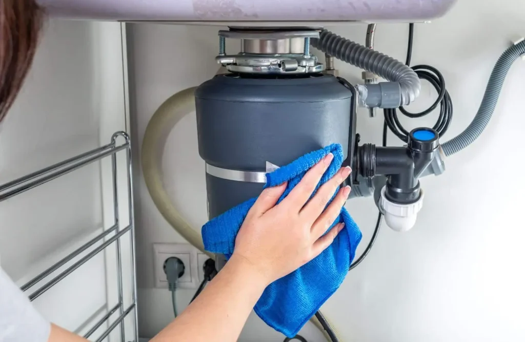 Kitchen garbage disposal repair technician fixing a disposal in Philadelphia PA
