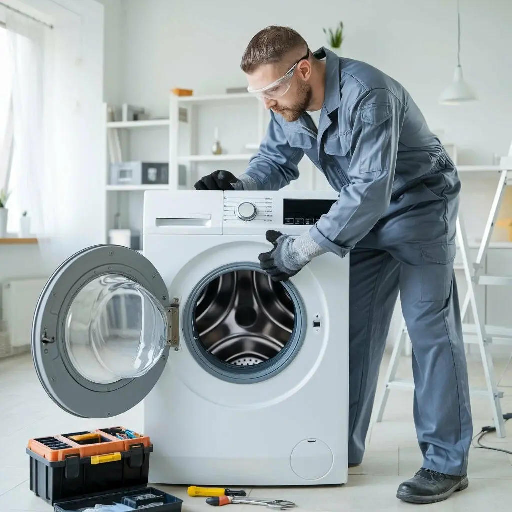 Appliance repair technician helping a Philadelphia family home